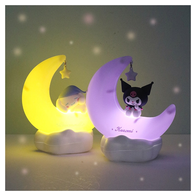 Kawaii Cartoon Sanrioed Moon Shaped Night Light Anime Kuromi Cinnamoroll Cute Doll Bedside Lamp Children's Desk Lamp Kids Gift